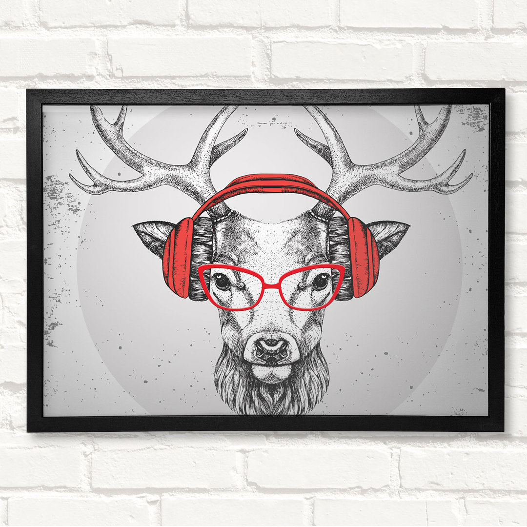 The Stag Headphones - Geschlossener Eckrahmen Kunstdrucke auf Holz