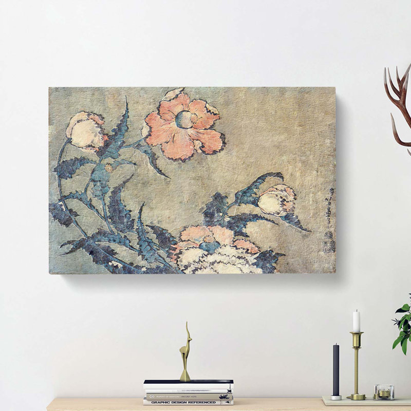 Poppies In The Wind by Katsushika Hokusai - Wrapped Canvas Painting, 35cm H x 50cm W x 3cm D