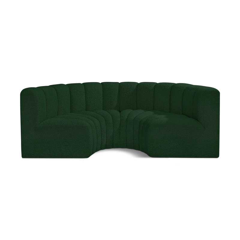 Hiten Upholstered Curved Sectional Reversible, Green Boucle Fabric