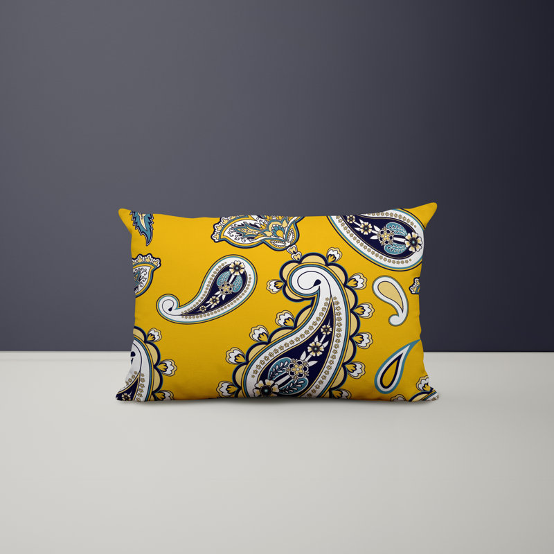 Paisley Outdoor Reversible Throw Pillow, Yellow