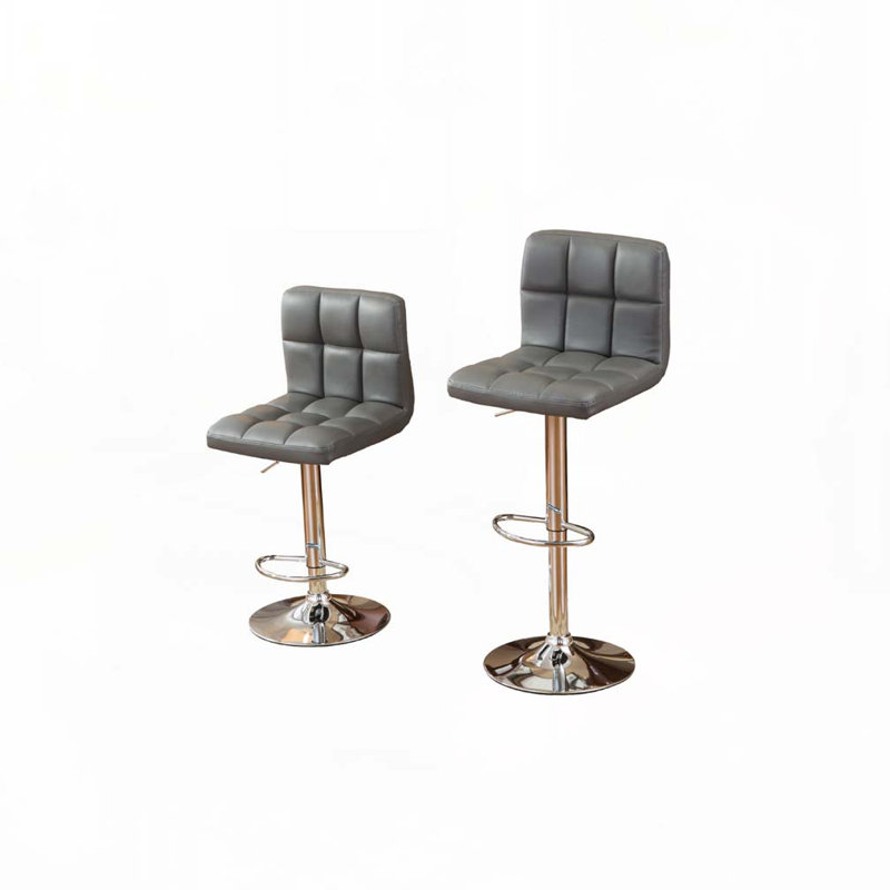 Swivel Faux Leather Adjustable Upholstered  Bar Stools Set with Metal Base, Gray