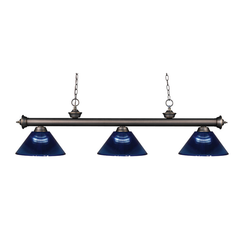 Luminaire suspendu linéaire à 3 lumières pour table de billard Chevelle, Bleu foncé, Bronze