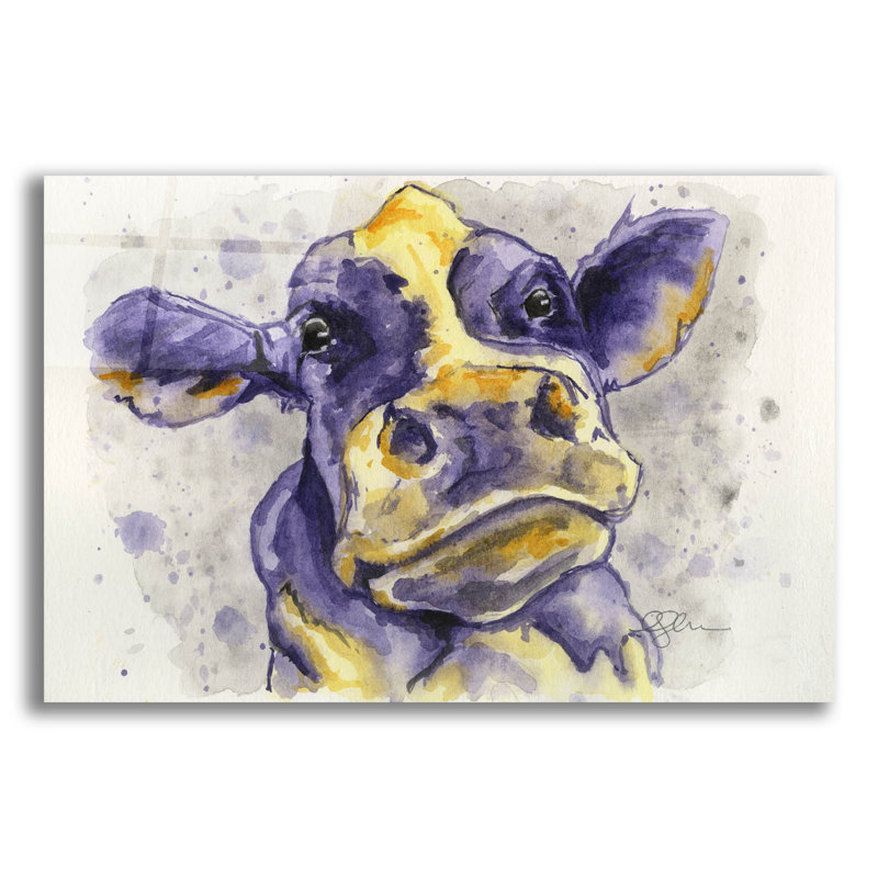 Art mural en verre épique «Curious Cow» par Anika Goodhue, 24 po x 16 po, H 16 po x l 24 po x P 0,2 po