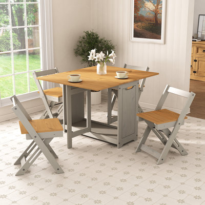 Aaeden 4 - Person Butterfly Leaf Pine Solid Wood Dining Set