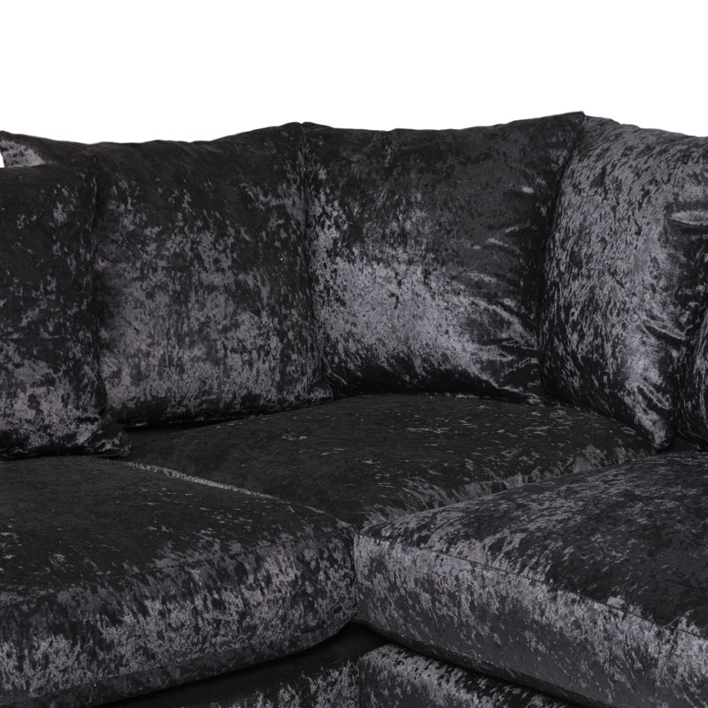 Romelia 3 Seater Velvet Sofa & Chaise, Black, Left Hand Facing