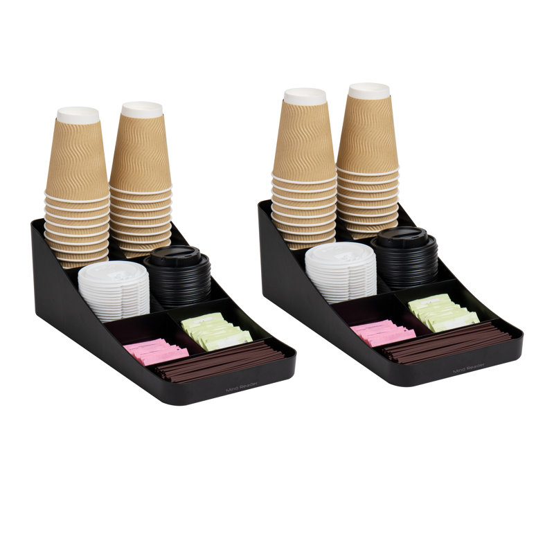 Mind Mind Cup and Condiment Station, Organisateur de comptoir, Bar à café, Cuisine, L 7,25 po x l 15,5 po x H 5,25 po, paquet de 2, noir