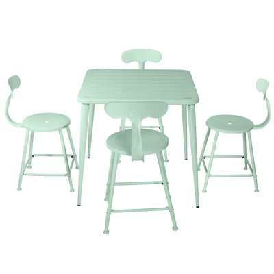 ENSEMBLE DE 5, ensemble de table de salle à manger bistro en métal pour le patio, 4 chaises avec dossier, 1 table carrée à lattes en acier pour l'extérieur, L 27,5 po x l 27,5 po x H 30 po, table pour meubles de jardin, de pelouse et de porche (vert