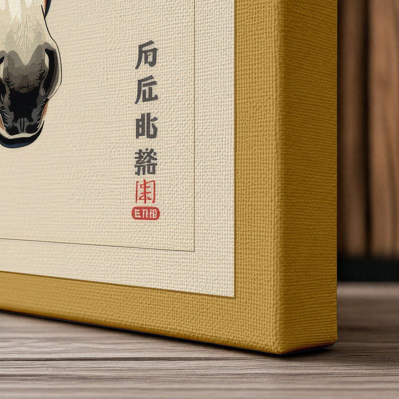 Ceremonial Donkey Japandi - Wrapped Canvas, 24x16 - 61.0 x 40.6 cm, Ochre Border