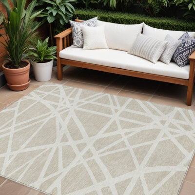 Tapis intérieur / extérieur lavable beige et ivoire HomeRoots 9 pi x 12 pi