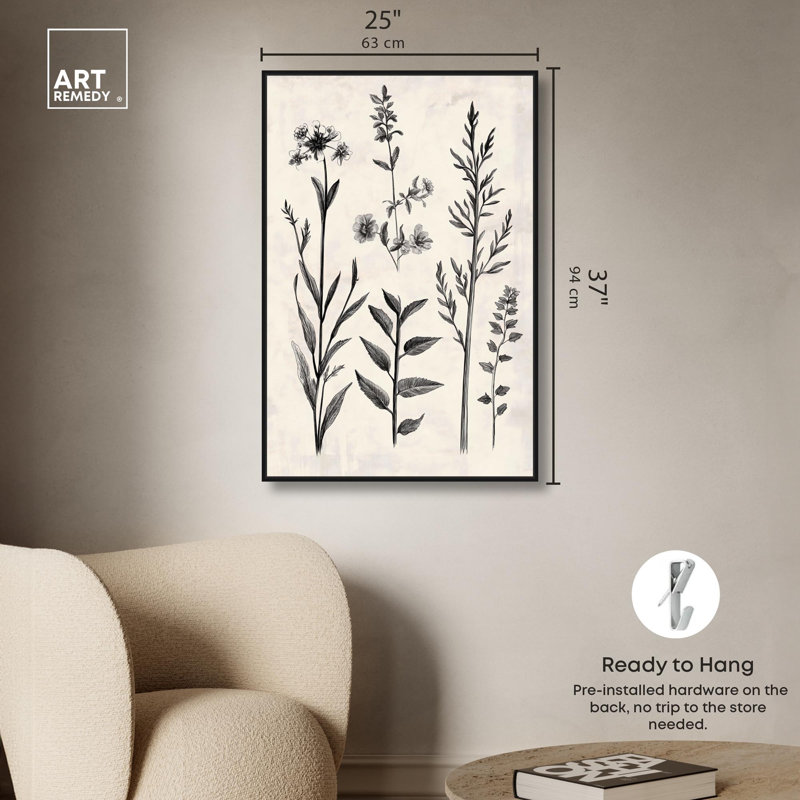 Décoration murale sur toile Meadow Herbs II par Art Remedy, cadre noir, 24 x 36, H 37 po x l 25 po, Structure noire