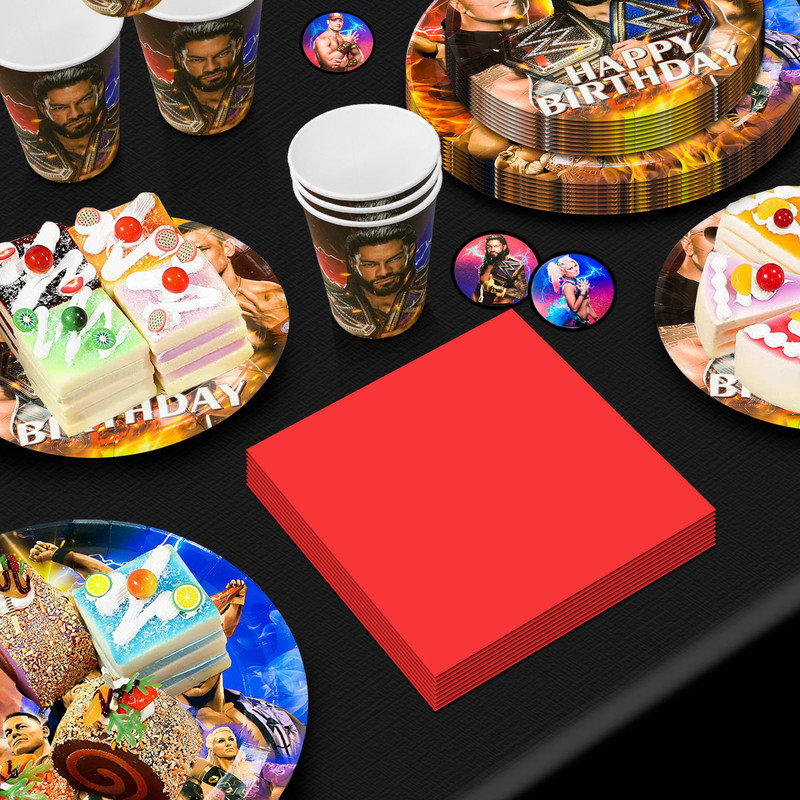 Wrestling Match Birthday Party Supplies, 82 Pieces Wrestling Match Party Decorations Tableware Set