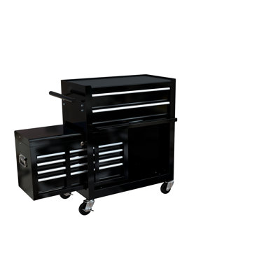 8 - Drawer Rolling Tool Chest With High Capacity, Black Steel, 4" , Bearing Drawers, Pull Handle, Work Panel, Hooks For Keeping In Garage Capacity Wheels, Steel Storage Cabinet,  2 Brake, 2 Without ,
