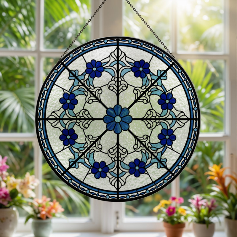 Vitrail de vitrail à motif floral H 7,8 po, H 7,8 po x l 7,8 po