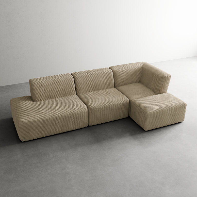 Berlare 4 - Piece Upholstered Boneless Compression Corduroy Modular Sectional Sofa Set with Removable Ottoman – Fully Compressed, No Assembly Required