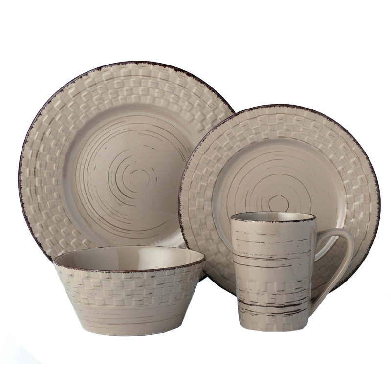 Stoneware Dinnerware Set 16 Piece - Service for 4, Mocca