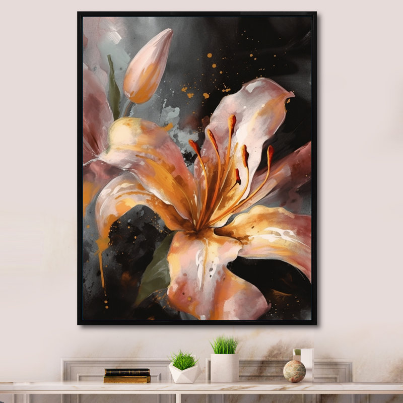 Orange Lily Dreams - décoration murale lis floral, H 44 po x l 34 po, Cadre flottant noir