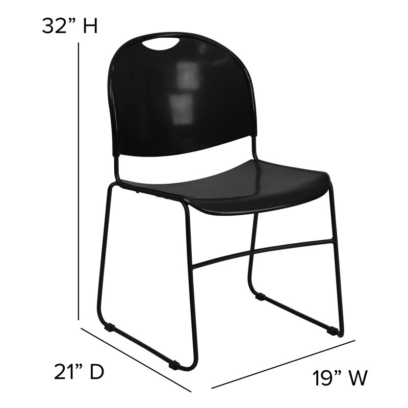 Black Powder-Coated Metal Armless Stackable Chair