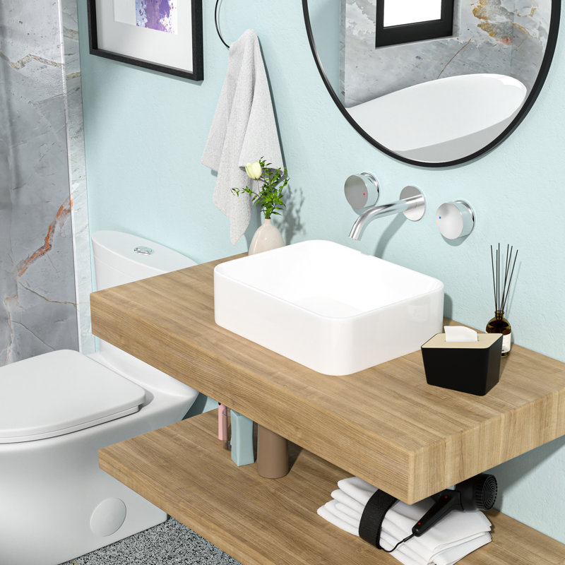 Lavabo de salle de bain rectangulaire en céramique blanche 19 "x 15" - Conception moderne avec une grande résistance aux acides et un récipient à faible capacité d'absorption d'eau pour une excellente consommation contemporaine