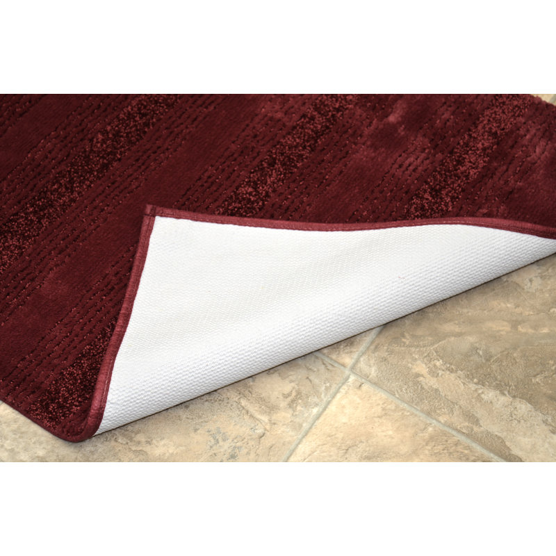 Maaza Rectangle Nylon Non-Slip Striped Bath Rug, 22"W x 60"L, Chili Red