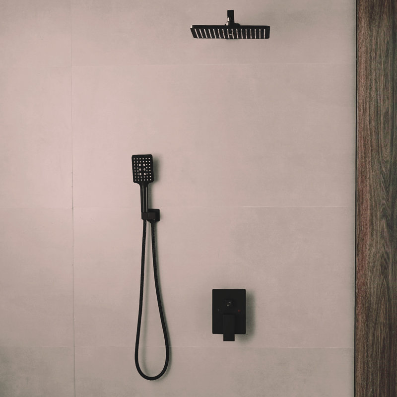 Matte Black Double-Handle Double-Spray 9-Inch Square High-Pressure Shower Faucet (With Valve), Matte Black 