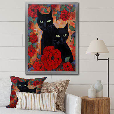 " Two Black Cats With Red Roses "