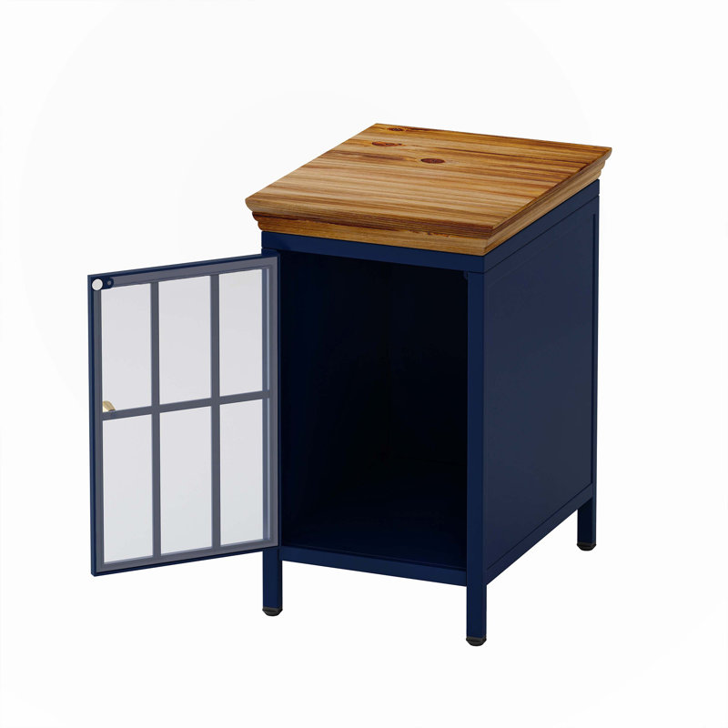 Nightstand With Storage Cabinet & Solid Wood Tabletop Bedside Table Sofa Side Coffee Table, Blue, 2