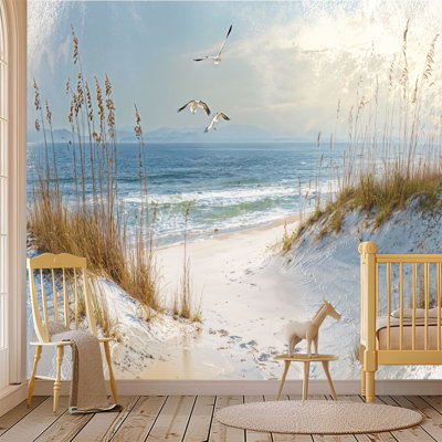 Papier peint adhésif pelez et collez, été, mélodie, océan côtier, abstrait, paysage marin, plage, bord de mer moderne, art mural auto-adhésif et amovible