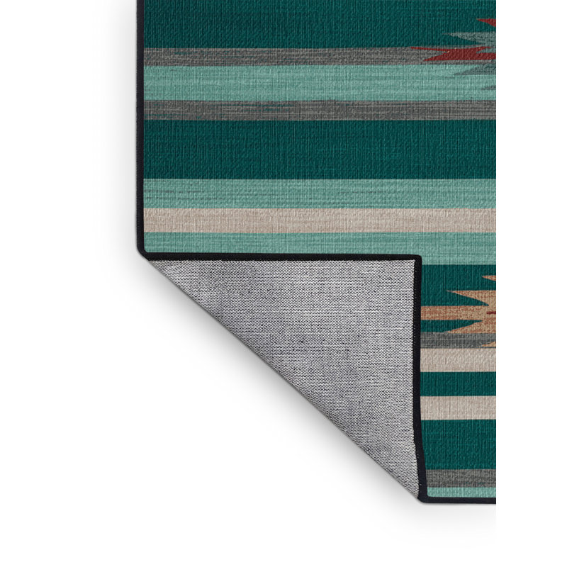 Washable Emerald Light Gray Striped Area Rug, Rectangle 7' x 9'