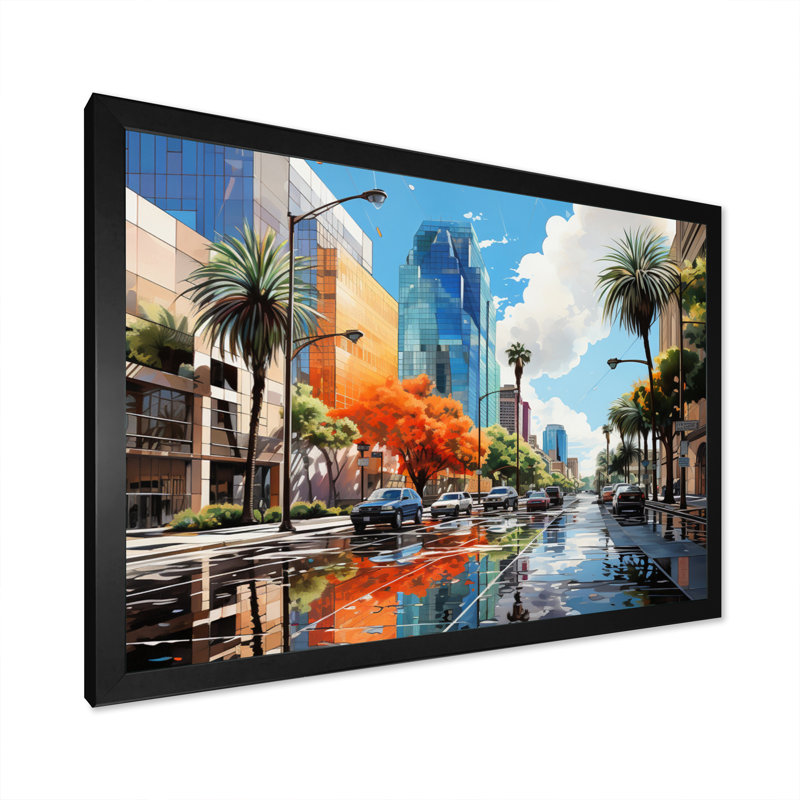 Pop Los Angeles I sur impression sur toile, H 16 po x l 32 po x P 1 po, Cadre simple noir