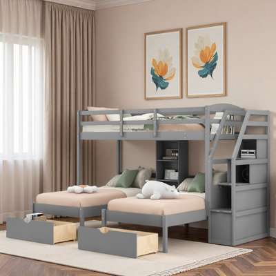 Bunk Bed With Drawers, Storage Staircase And Built-in Shelves