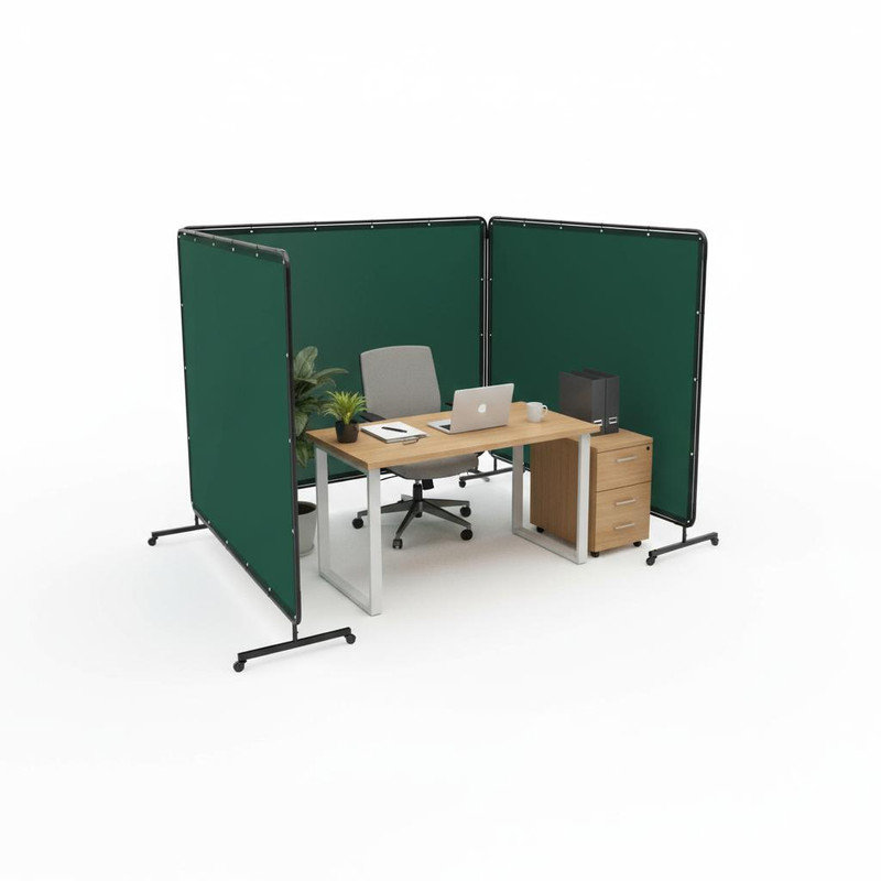 Flame-Resistant 3-Panel Welding Screen with Frame – Transparent PVC Curtain, Steel Frame, Lockable Swivel Casters, Portable Welding Protection for Workshop, Garage
