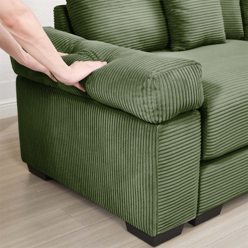 Canapé modulaire surdimensionné surdimensionné en nuage, conception convertible, accoudoirs très épais, velours côtelé de qualité supérieure, assemblage facile, pour les salons et les chambres, vert
