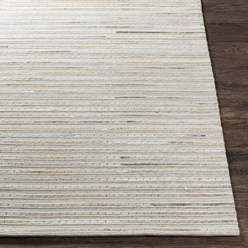 Tapis rayé gris / ivoire tissé à plat à la main Nichole, Rectangle 2 pi x 3 pi