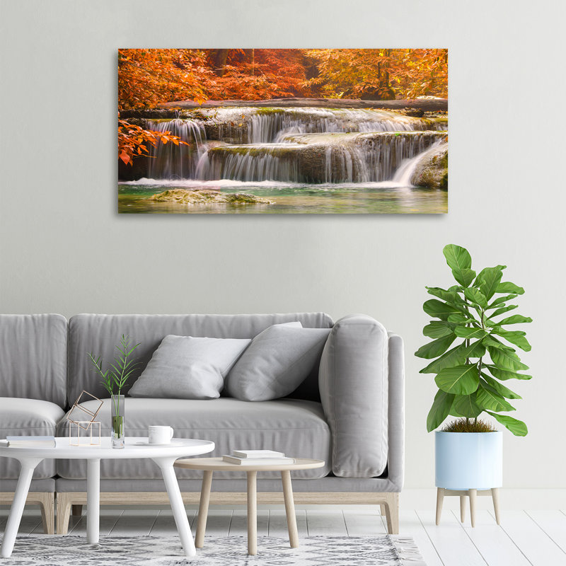Waterfall in Autumn 1 Piece Wall Art on Canvas