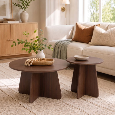 Mid-Century Modern 2-Piece Nesting Tables with Architectural X-Frame