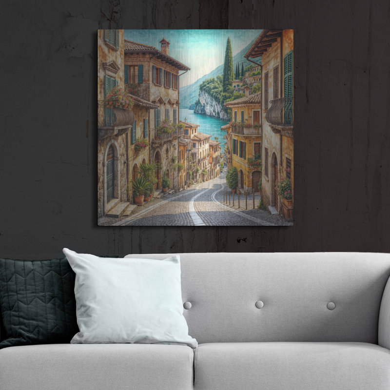  «Old Town Street In Mediterranean» par Rey Klimt, art mural en métal