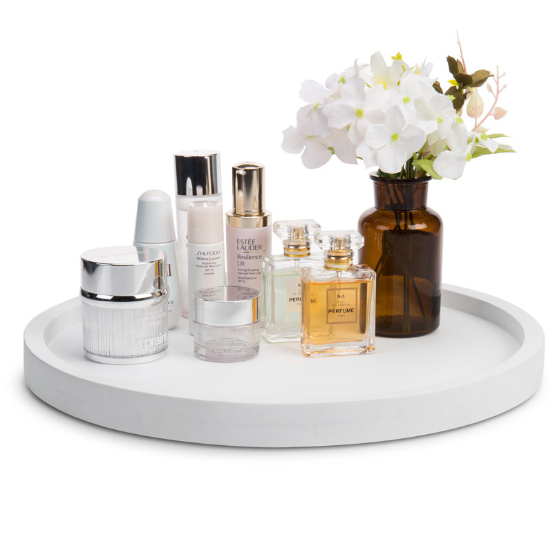 38.1cm Large Round White Cement Stoneware Vanity Decoraitve Tray