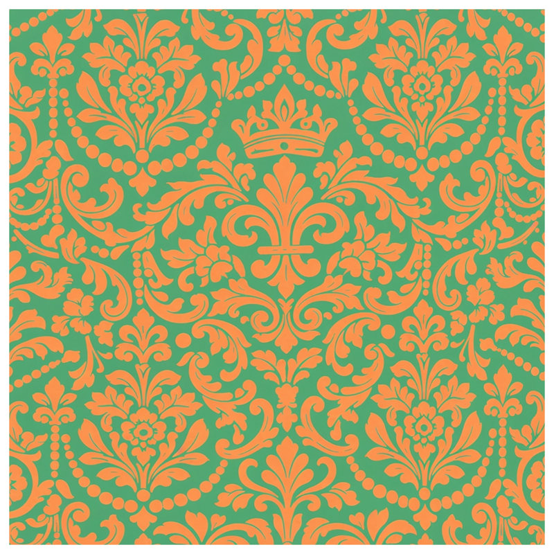 Rideaux orange et vert damas, Blockout, 50" x 92" - 1 Panel