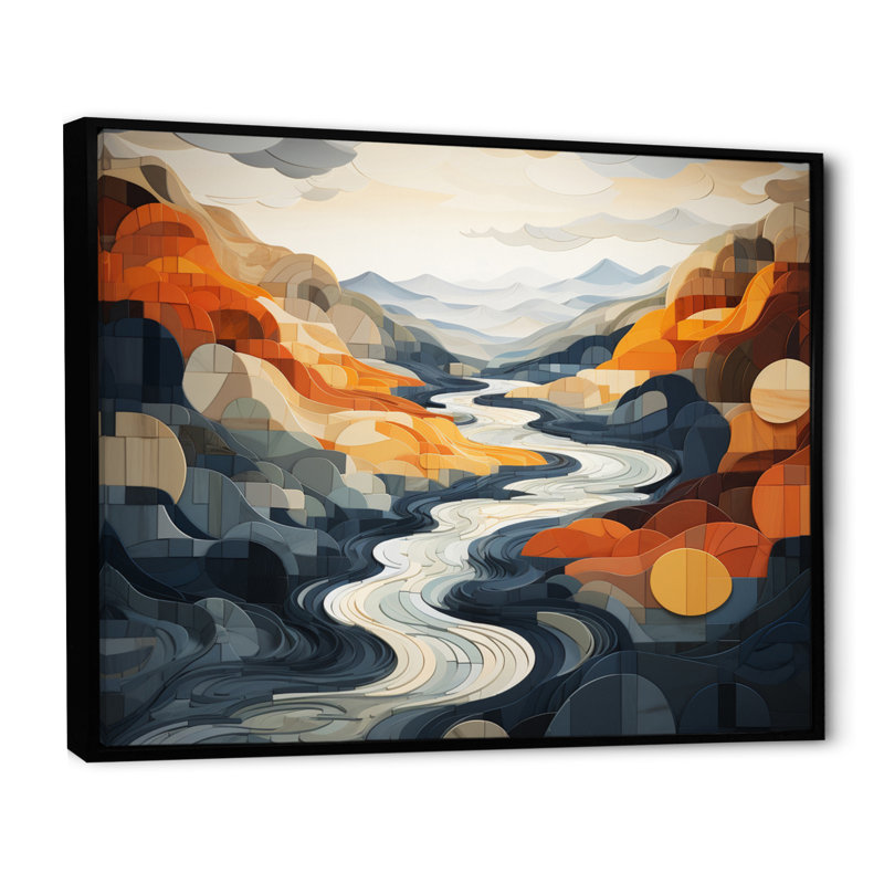 «Jalyah River Flowing Waters Collage II», reproduction sur toile, H 34 po x l 44 po x P 1,5 po, Cadre flottant noir