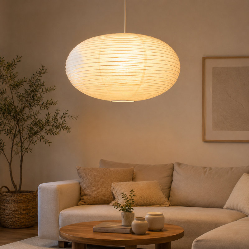 Large White Oval Ribbed Paper Lantern