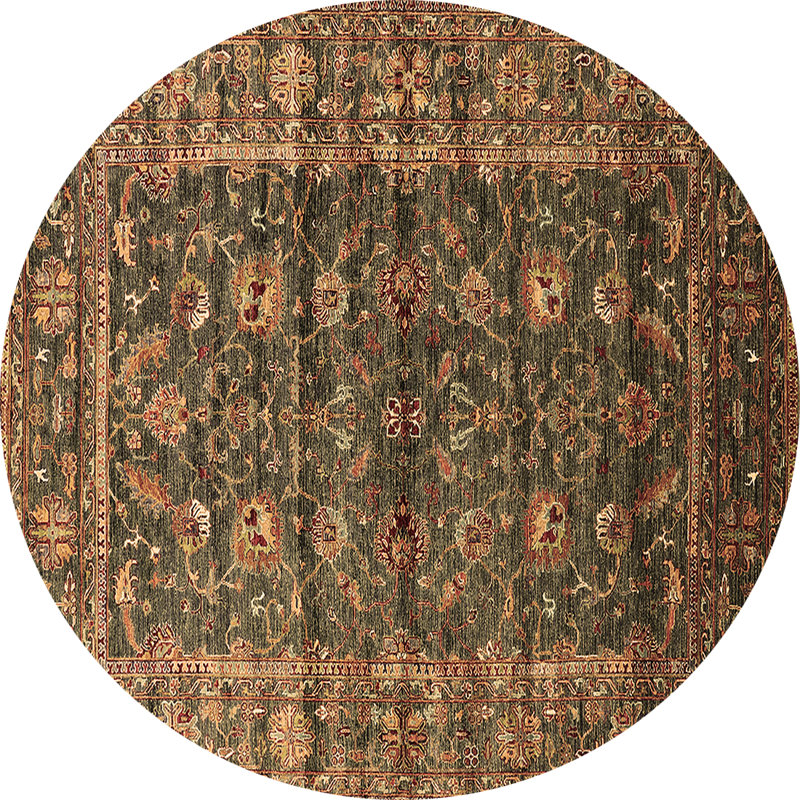 Tapis brun lavable à la machine Manbir, Rond 4 pi