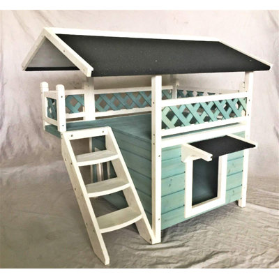 Maison pour chat d'extérieur en bois avec porte de secours et escalier W32 * P24 * H29inch