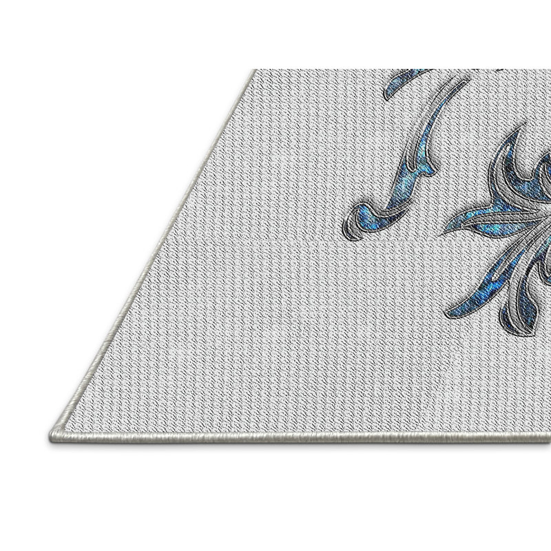 Tapis gris/noir/bleu à motifs, Rectangle 8 pi x 10 pi