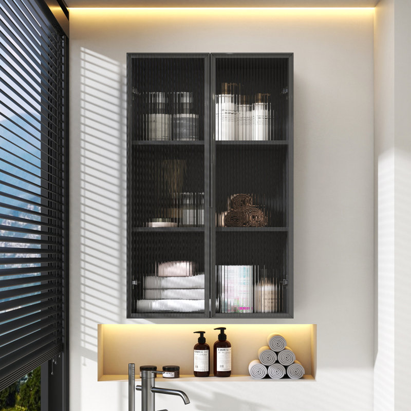 Armoire de rangement de salle de bain murale avec porte vitrée