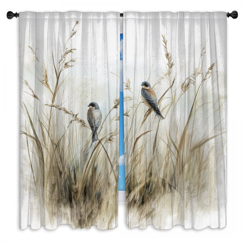 Two Birds On Grass Window Curtains Birds Sheer & Room Darkening - 2 Panels, 20in x 50in - 2 panels, Sheer