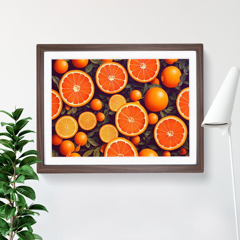 Sliced Orange Fruit - Framed Print, 34cm H x 46cm W x 2cm D, Walnut