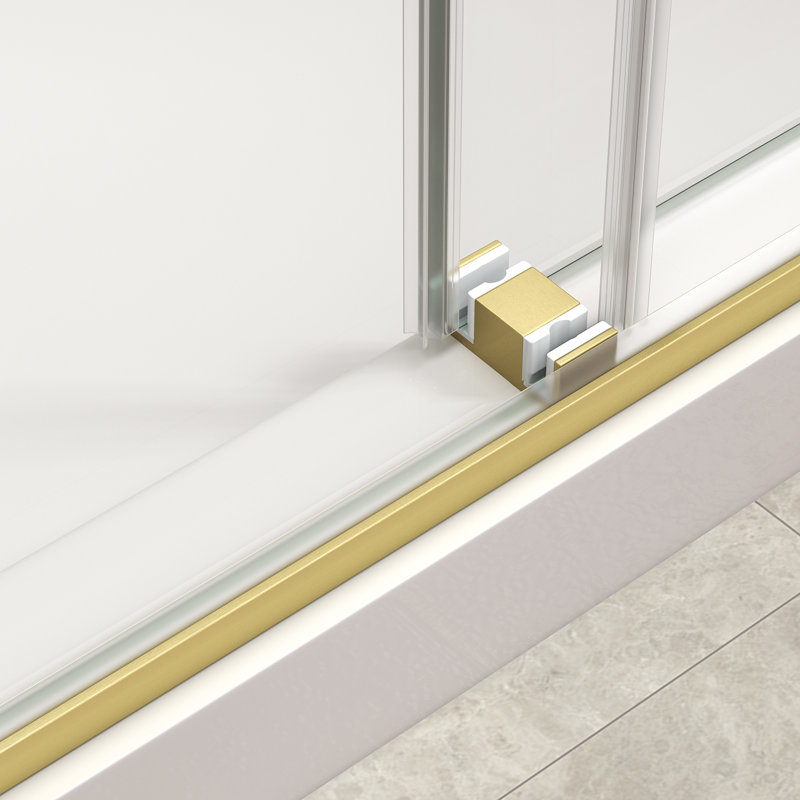 Porte de douche coulissante double sans cadre de 61 po à 66 po x H 78 po., Or brossé