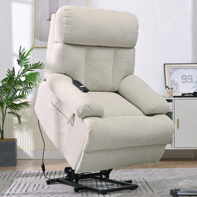 Oversized Power Lift Recliner Chair For Elderly, Electric Fabric Recliner With Extended Footrest, Remote Control & Spacious Seat by Latitude Run