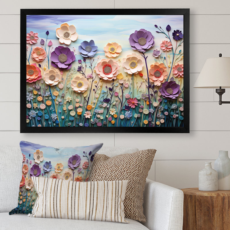 Meadow Melody II - Modern Canvas Wall Art, Cadre photo noir, H 34 po x l 44 po