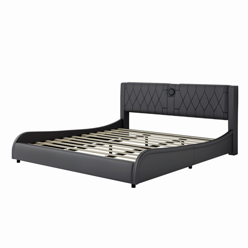 Faux Leather Upholstered Platform Bed with Thickened Headboard, Bluetooth Speakers and RGB LED Light, Black, Full